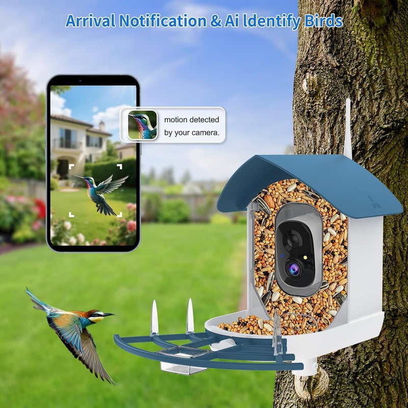 Fazoxo Bird Feeder with Camera,AI Identify Birds Species,Smart Bird Camera with Solar Powered,Auto Record FHD Birds Video in Backyard,Instant Notifications,Ideal Gift for Family and Bird Lovers,Navy Blue - Image 2
